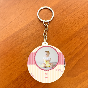 Pembe Çerçeve Temalı Hoşgeldin Bebek Daire Plastik Anahtarlık