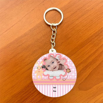Pembe Çerçeve Temalı Hoşgeldin Bebek Daire Plastik Anahtarlık