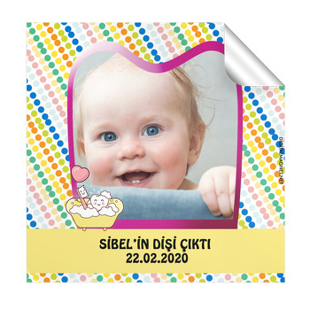 Pembe Çerçeveli Diş Temalı Doğum Günü  Kare Etiket