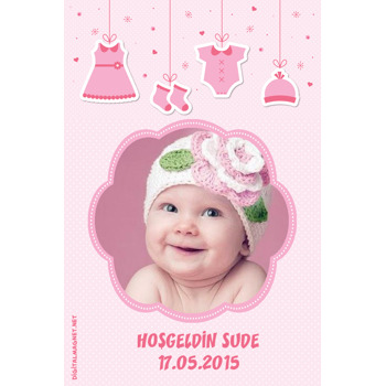 Pembe Çerçeveli Hoşgeldin Bebek Magnet