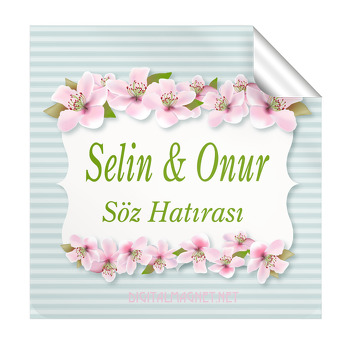 Pembe Çiçek Desenli Kare Etiket