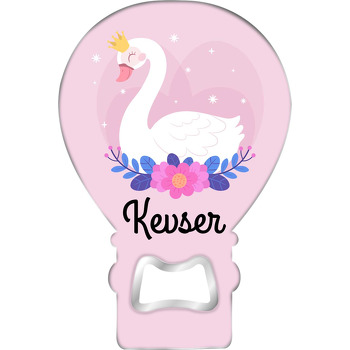 Pembe Çiçek ile Beyaz Kuğu Temalı Balon Ahşap Magnet 