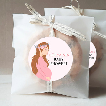 Pembe Çiçek Taçlı Hamile Anne Temalı Sticker