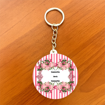 Pembe çiçek Temalı Hoşgeldin Bebek Daire Plastik Anahtarlık