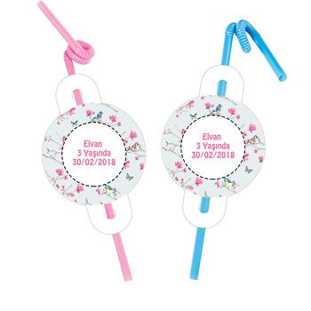 Pembe Çiçek Temalı Pipet ve Kartı