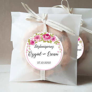 Pembe Çiçek Temalı Söz Nişan Nikah Sticker