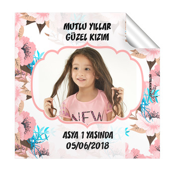 Pembe Çiçekler 3 Temalı  Kare Etiket