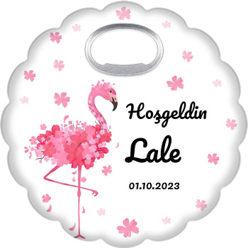 Pembe Çiçekler ile Flamingo Temalı Çiçek Şekilli Magnet Açacak