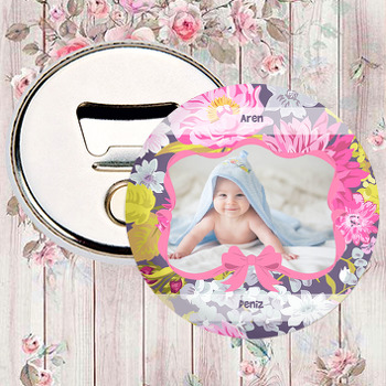 Pembe Çiçekler Temalı Fotoğraflı Magnet Açacak