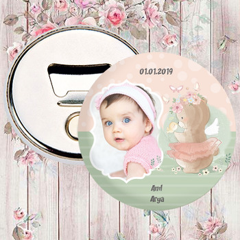 Pembe Çiçekli Ayıcık Temalı Fotoğraflı Magnet Açacak