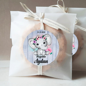 Pembe Çiçekli Fil Temalı Hoşgeldin Bebek Sticker