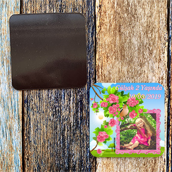Pembe Çiçekli Kare Magnet