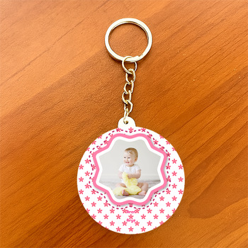 Pembe Çiçekli Temalı Hoşgeldin Bebek Daire Plastik Anahtarlık