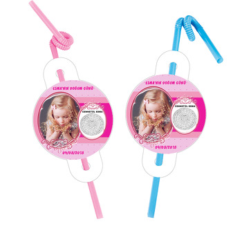 Pembe Dua Cennetül Esma Temalı Pipet ve Kartı