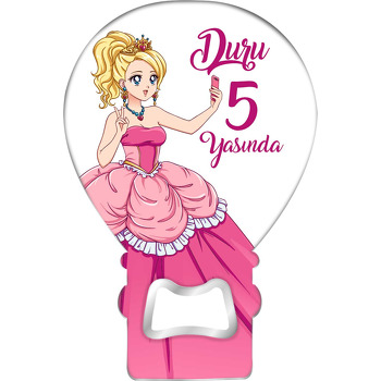 Pembe Elbise ve Telefonlu Anime Prenses Temalı Balon Ahşap Magnet 