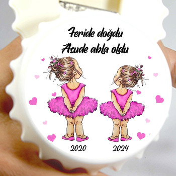 Pembe Elbiseli Balerin Abla ile Kardeş Temalı Kapak Şeklinde Magnet Açacak
