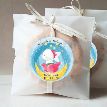 Pembe Etekli Tavşan Temalı Sticker