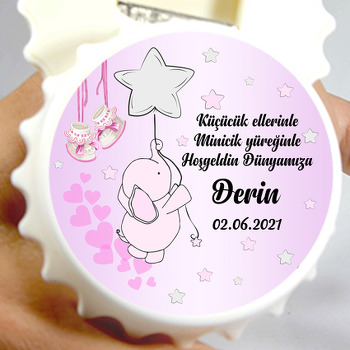 Pembe Fil ile Yıldız Balon Temalı Kapak Şekilli Magnet Açacak
