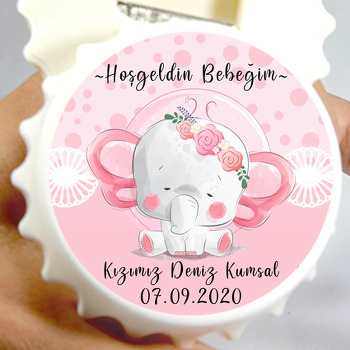 Pembe Fil Temalı Kapak Şekilli Magnet Açacak