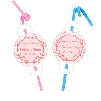Pembe Floral Desen Temalı Pipet ve Kartı