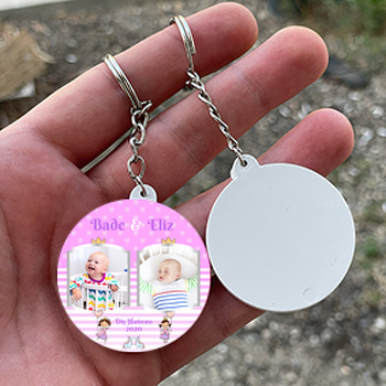 Pembe Fonda İkiz Diş Buğdayı Temalı Çitf Çerçeveli Resimli Daire Plastik Anahtarlık