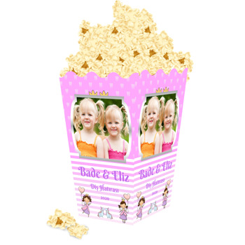 Pembe Fonda İkiz Diş Buğdayı Temalı Popcorn Kutusu