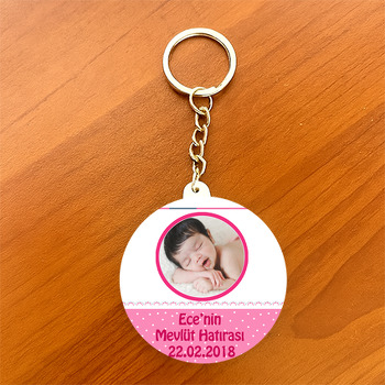 Pembe Fonlu 2 Temalı Bebek Daire Plastik Anahtarlık
