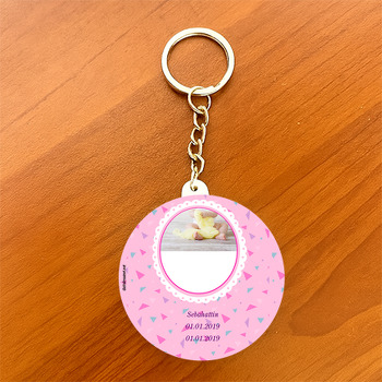 Pembe Fonlu Temalı Bebek Daire Plastik Anahtarlık