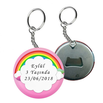 Pembe Gökkuşağı  Temalı Arkası Açacak Anahtarlık