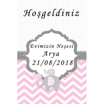 Pembe Gri Fil Temalı Doğum Günü Afiş