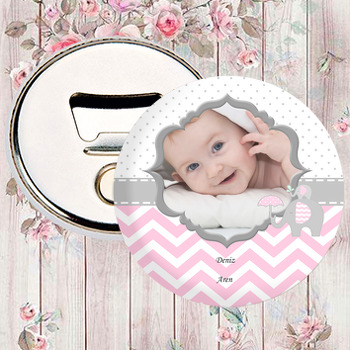 Pembe Gri Fil Temalı Fotoğraflı Magnet Açacak