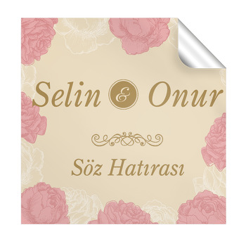 Pembe Gül Temalı Kare Etiket