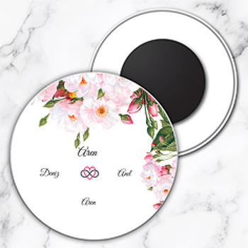 Pembe Gül Temalı Söz Nişan Nikah Daire Plastik Magnet
