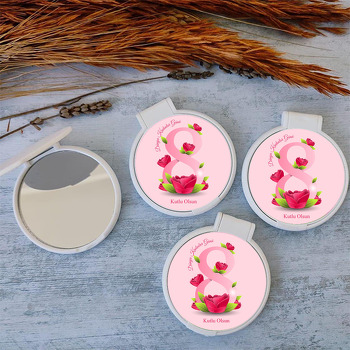 Pembe Güller ile 8 Mart Temalı Kapaklı Ayna