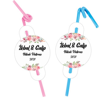 Pembe Güller ile Yapraklar Temalı Pipet ve Kartı