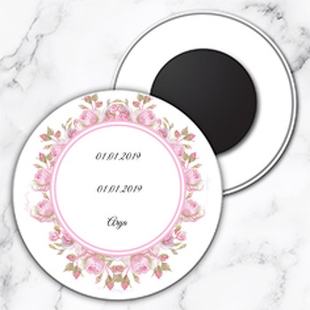 Pembe Güllerden ÇerçeveTemalı Söz Nişan Nikah Daire Plastik Magnet