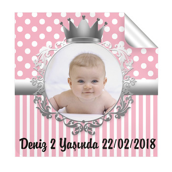 Pembe Gümüş Taç Temalı Doğum Günü Kare Etiket