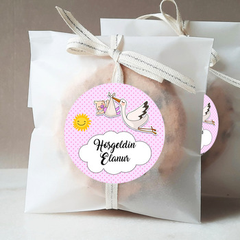 Pembe Hoşgeldin Bebek ile Leylek Havada Temalı Sticker