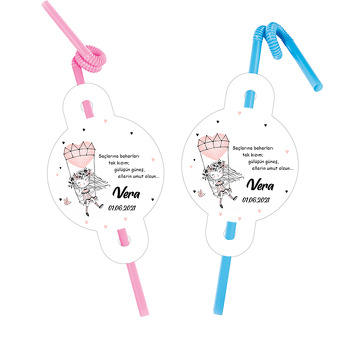 Pembe Kalp Balon ile Salıncakta Kız Temalı Pipet ve Kartı