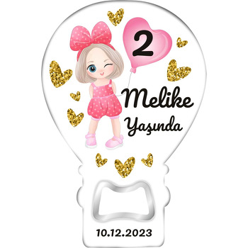 Pembe Kalpli Kız Çocuğu Temalı Balon Ahşap Magnet 