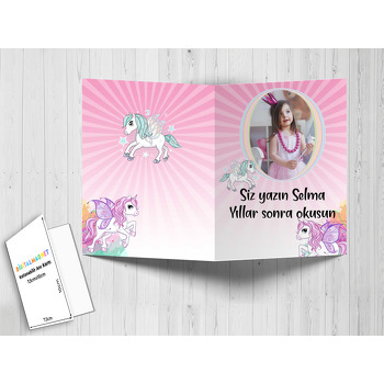 Pembe Kanatlı Unicorn Temalı Anı Kartı