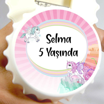 Pembe Kanatlı Unicorn Temalı Kapak Şekilli Magnet Açacak