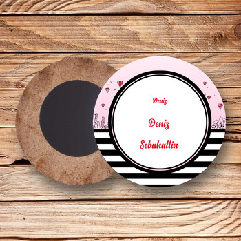 Pembe Kapadokya Temalı Ahşap Daire Magnet