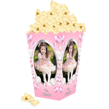 Pembe Kapitone Fonda Balonlar Temalı Popcorn Kutusu