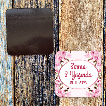 Pembe Karanfil Temalı Doğum Günü Magnet