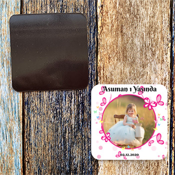 Pembe Kelebekler Temalı Resimli Kare Magnet