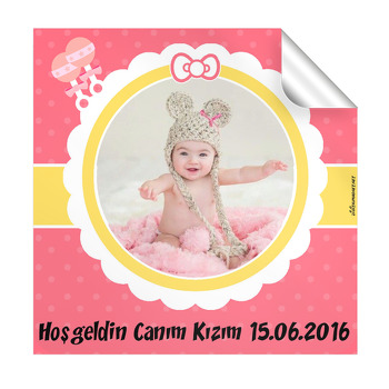 Pembe Kurdelalı Hoşgeldin Bebek  Kare Etiket