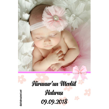 Pembe Kurdelalı Kız Bebek Mevlid  Magneti