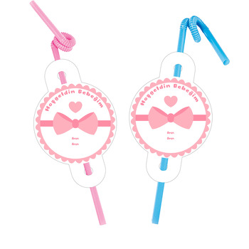 Pembe Kurdelalı Temalı Hoşgeldin Bebek Pipet ve Kartı