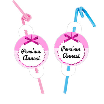 Pembe Kurdele ile Puantiye Fon Temalı Pipet ve Kartı